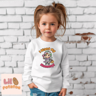 I Want My Mummy! Cute Toddler Long Sleeve Tee, Baby T-Shirt, Kids Apparel, Toddler Gift, Playful Shirt, Baby Outfit, Cute Halloween Tee