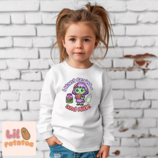 I Want Brains... and Milk! Cute Toddler Long Sleeve Tee, Baby T-Shirt, Kids Apparel, Toddler Gift, Playful Shirt, Baby Outfit, Cute Halloween Tee